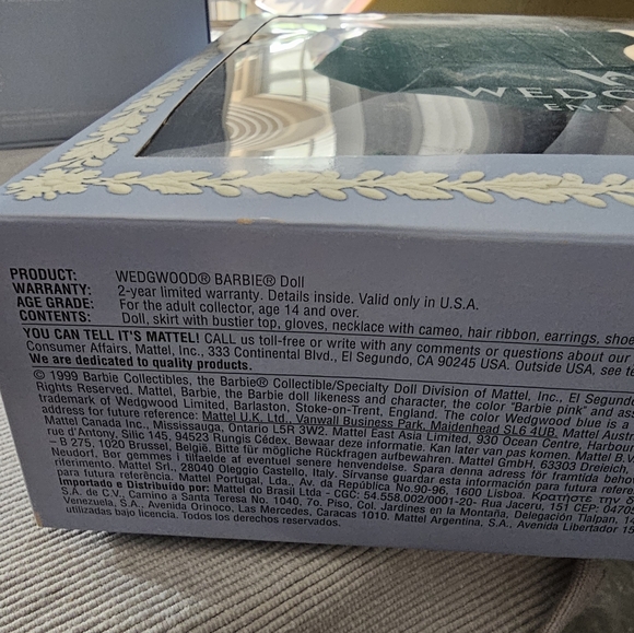 WEDGWOOD Barbie Limited Edition1999 Mattel Blue dress Barbie - Picture 4 of 4